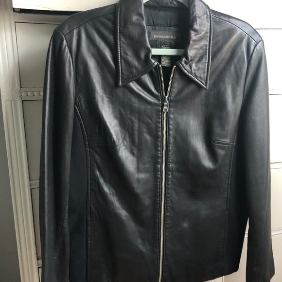 Black Leather Jacket Banana Republic 